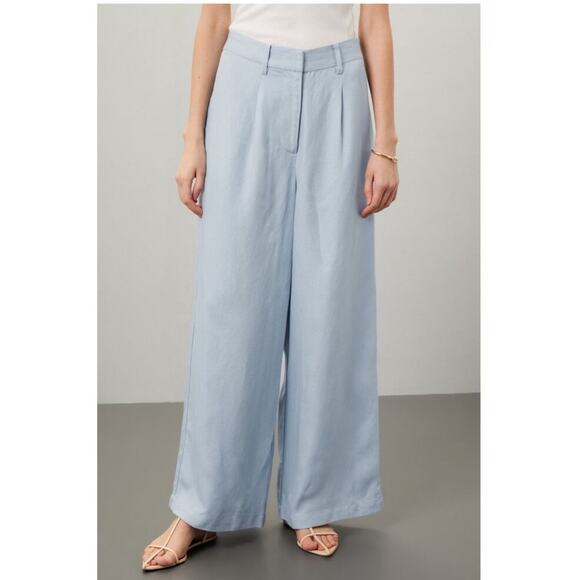 ROSETTA GETTY Women's Light Blue Linen Front Zip Wide Leg Trouser Pants Size 2 - Picture 1 of 12